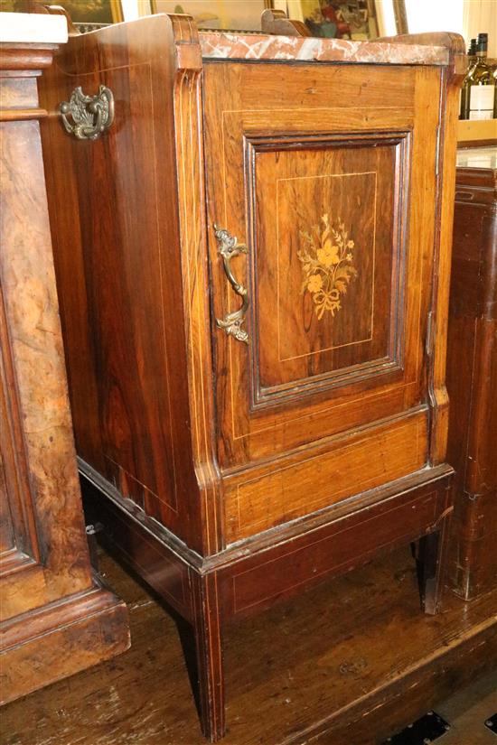 Inlaid rosewood marble top bedside cupboard(-)